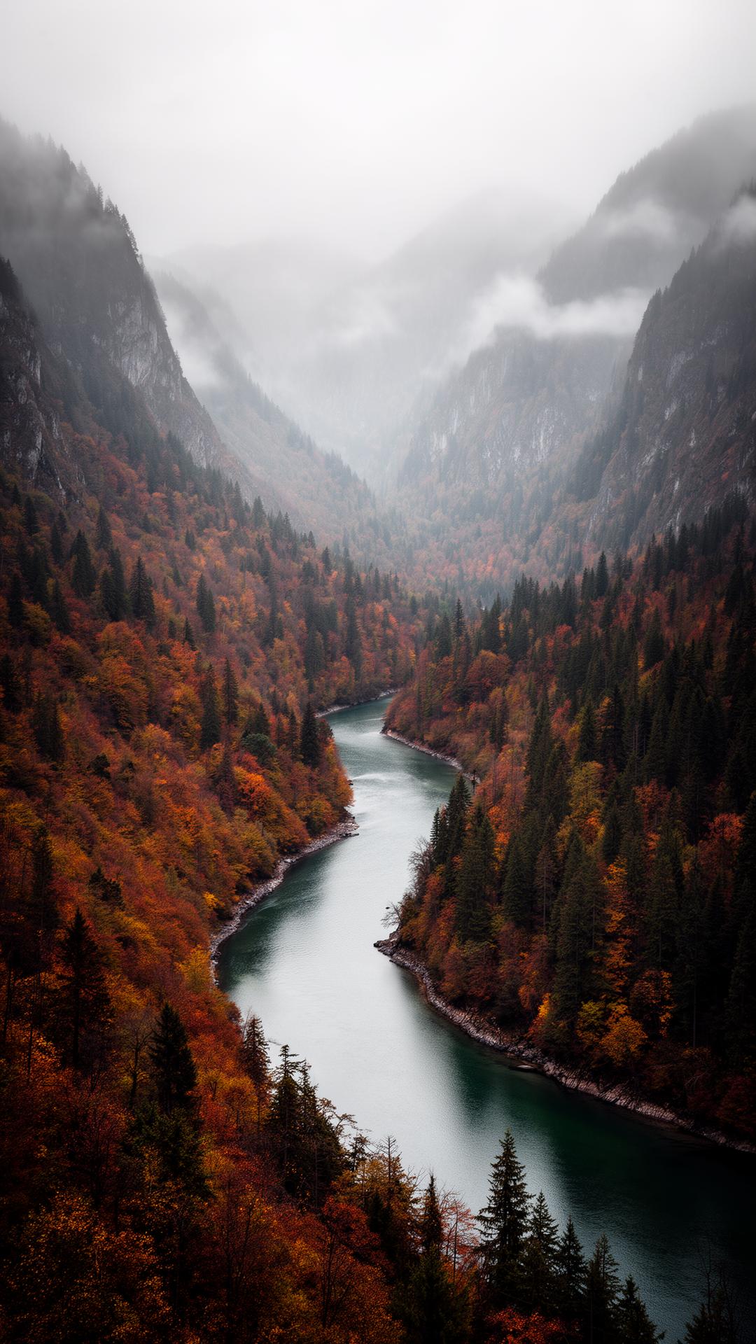River through autumn forested valley