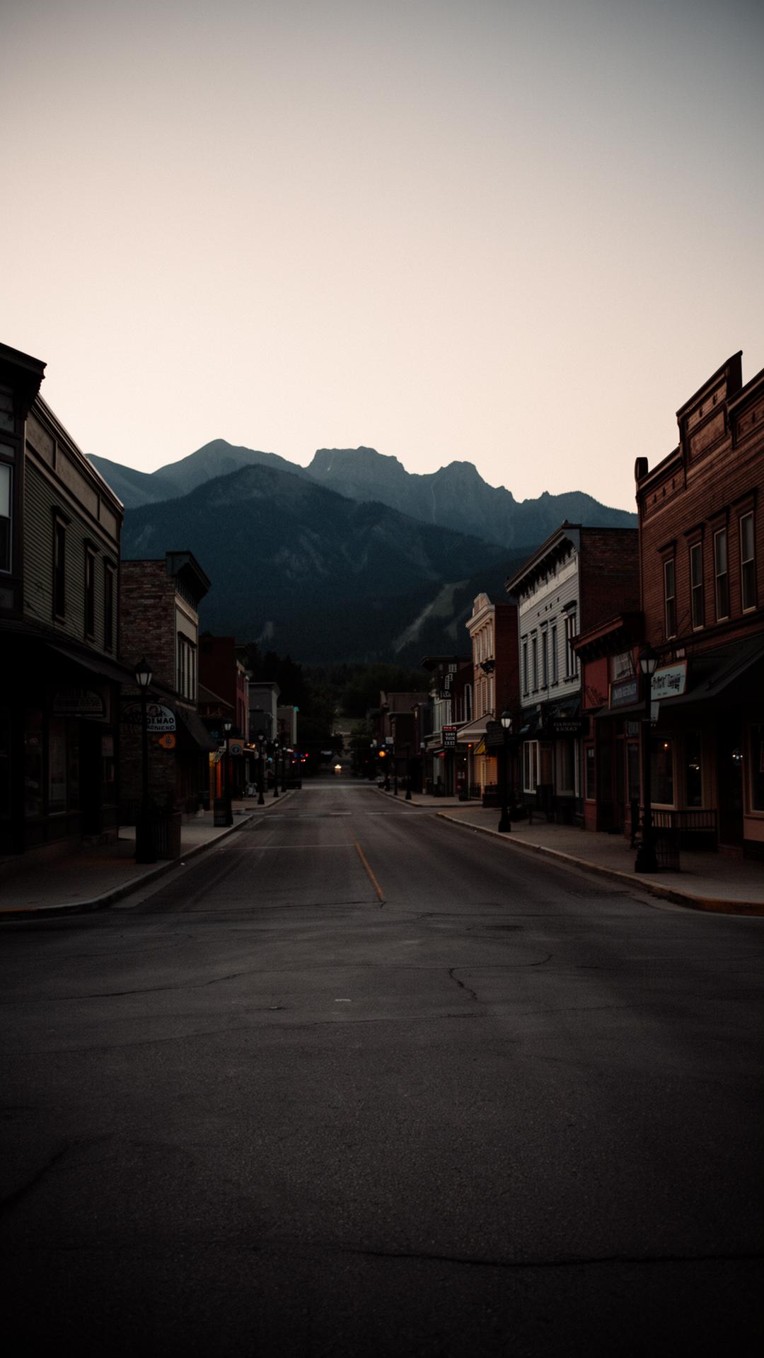 Quiet mountain main street at dusk